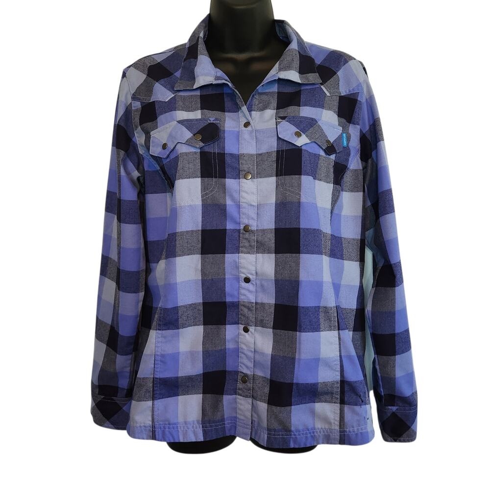 Columbia Saturday Trail plaid shirt women's purple size L *FLAW*
